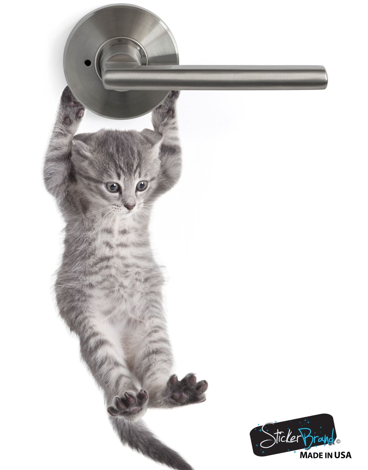 Cute baby hanging kitten door decal sticker #6067
