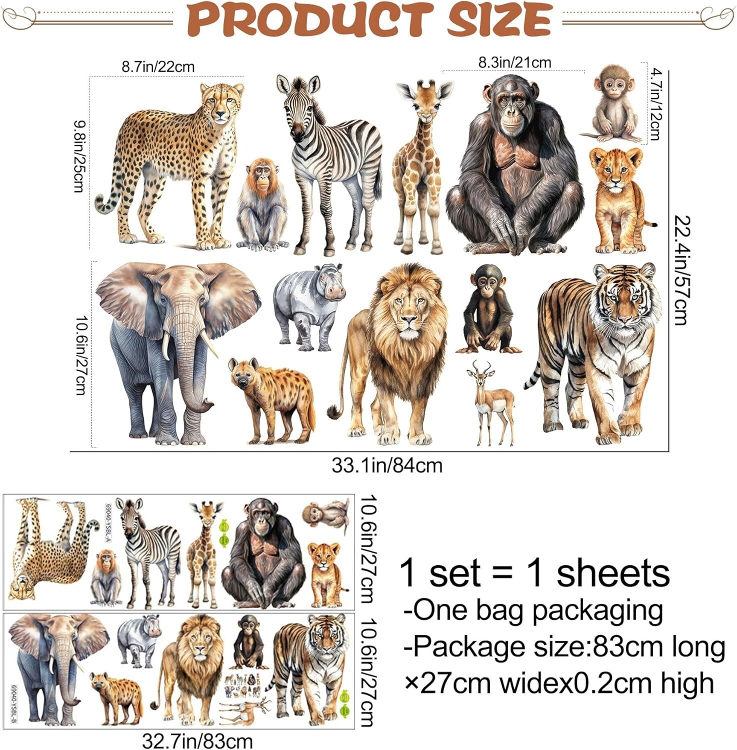 AM AMAONM Removable 3D Nature Jungle Wild Animals Wall Stickers DIY Peel and …