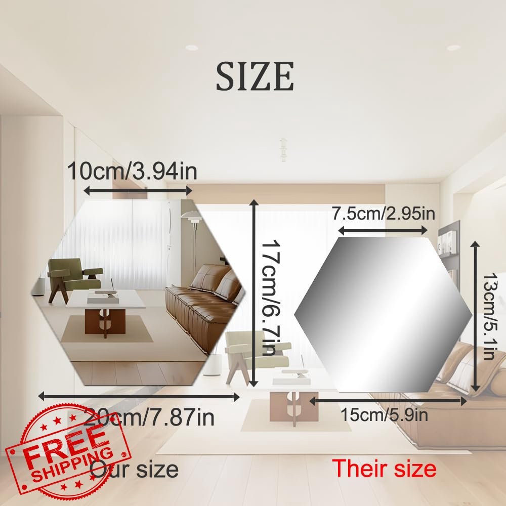 MCLEULLA Gold Hexagon Mirror Wall Stickers 12PCS