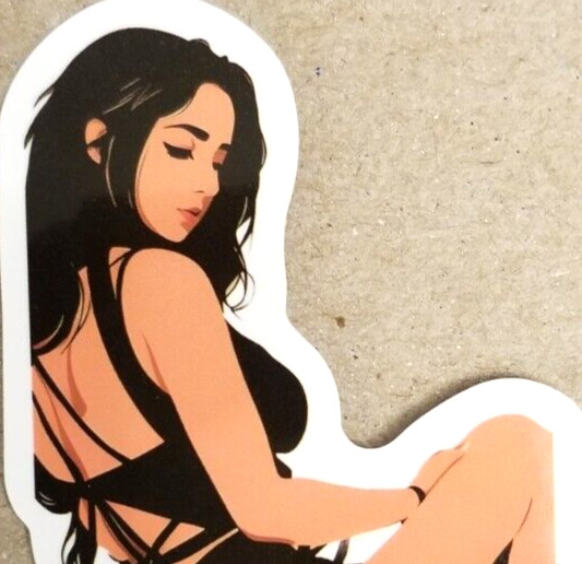 Waifu Sticker Girl Formal Black Dress Date Dancer Idol Anime Manga Pin Up Pinup