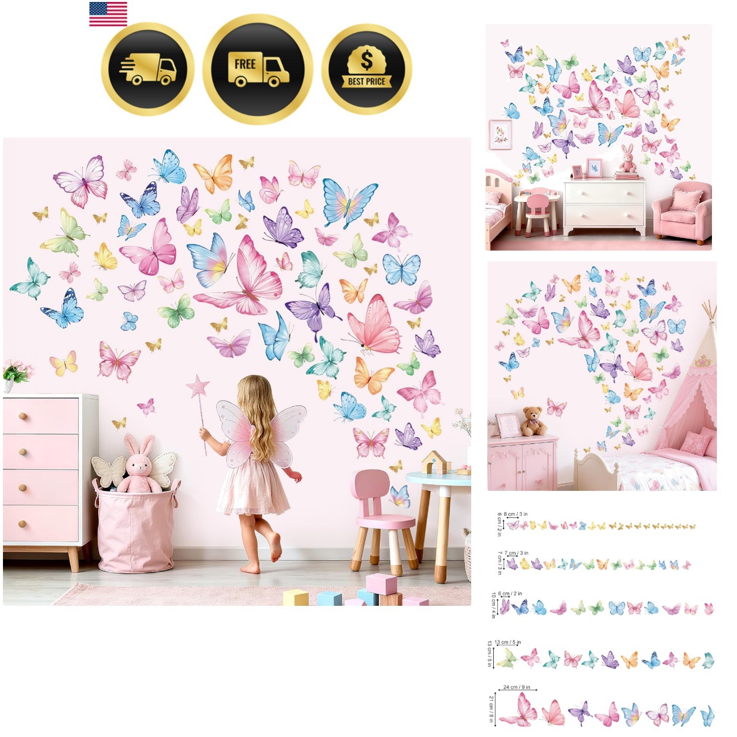 Watercolor Butterfly Wall Stickers Large Colorful Butterflies Peel and Stick …