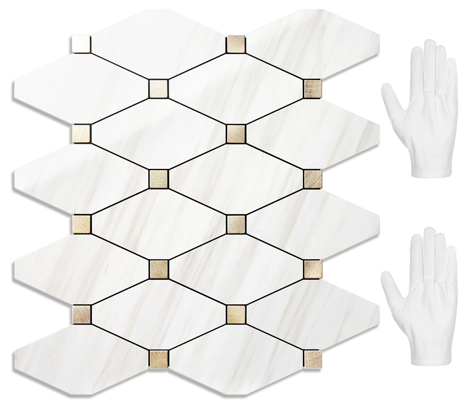 Polished Dolomite PVC Mixed Metal Gold Backsplash Stick On Wall Tiles 10 Sheets
