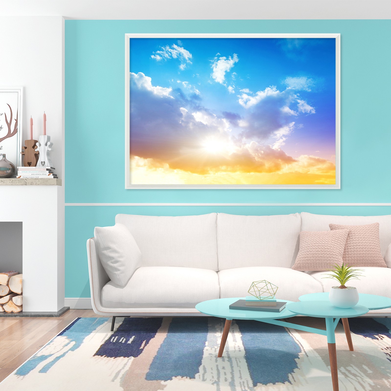 3D Blue Sky Sun 6 Fake Framed Poster Home Decor Print Painting Unique Art Summer