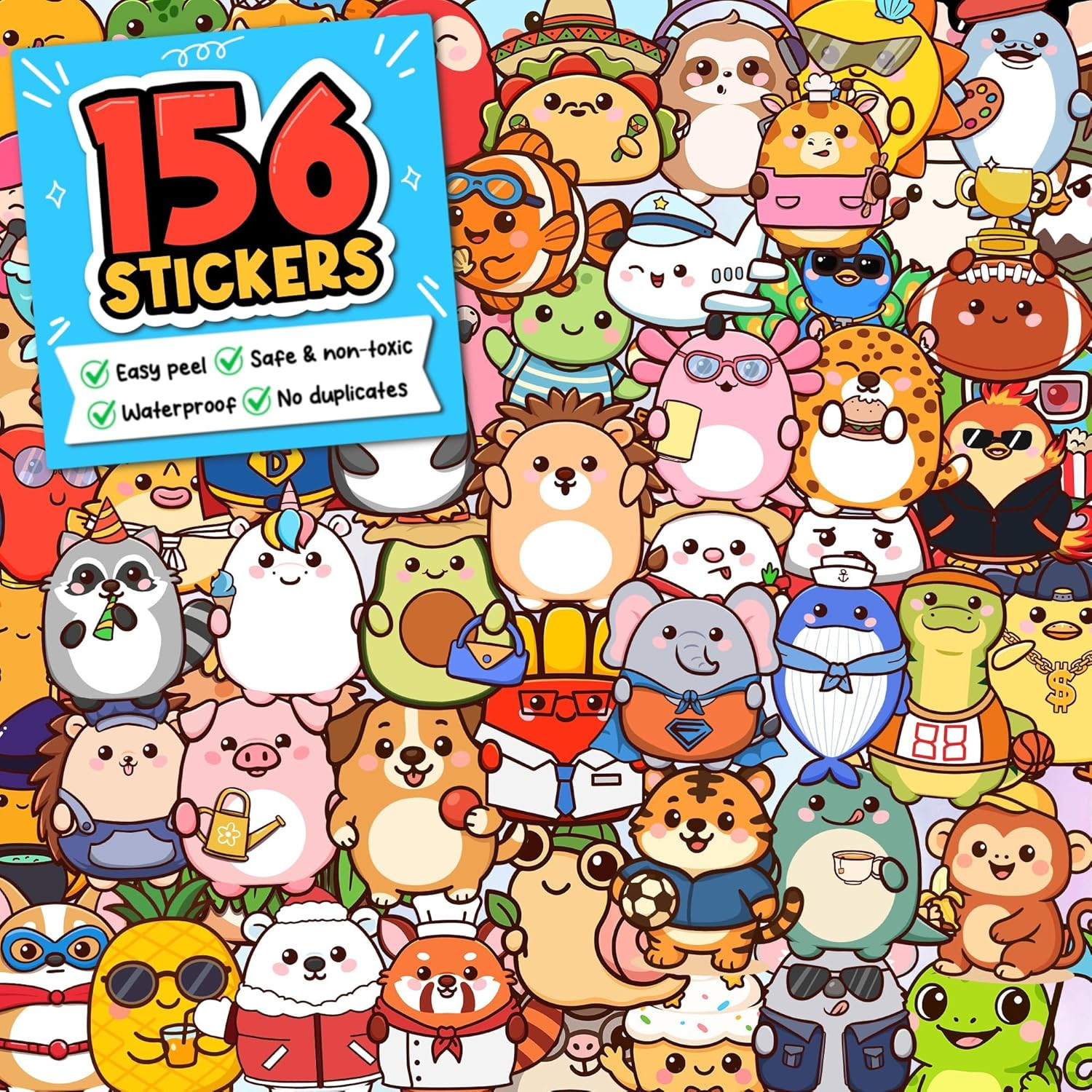 156 PCS Animal Stickers for Kids – Cute Waterproof Vinyl Self Adhesive Stickers