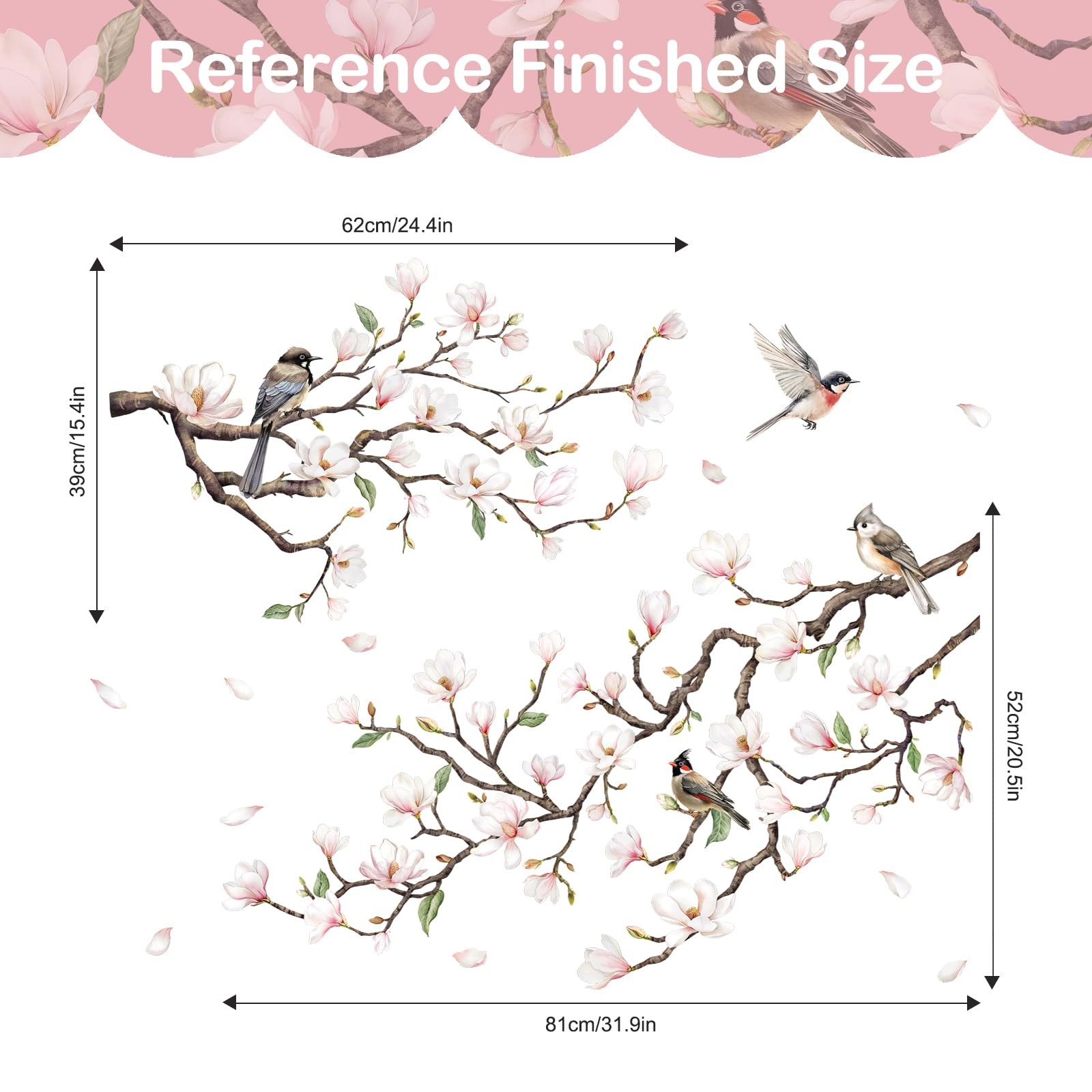 White Magnolia Tree Wall Decals, Trees Flowers Wall Stickers Peel and Stick W…