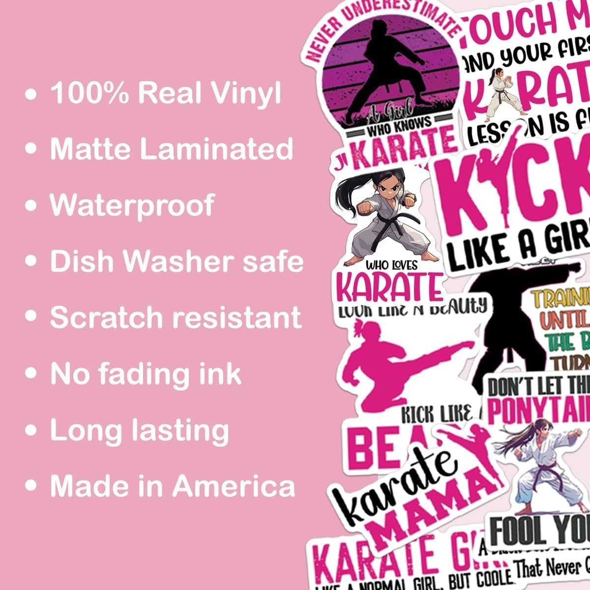 10pcs Karate Girl Sticker, Karate Power, MMA Karate Decal for Karate Fighter