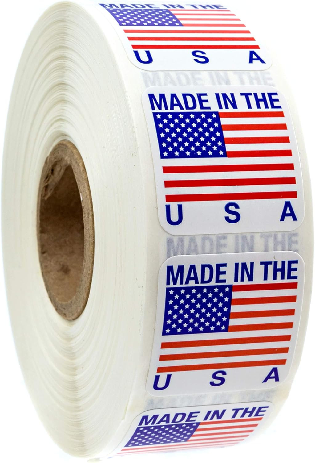 1000 Pcs Made in USA American Flag Stickers Vinyl Decal Sticker Roll, 1X1 Inch
