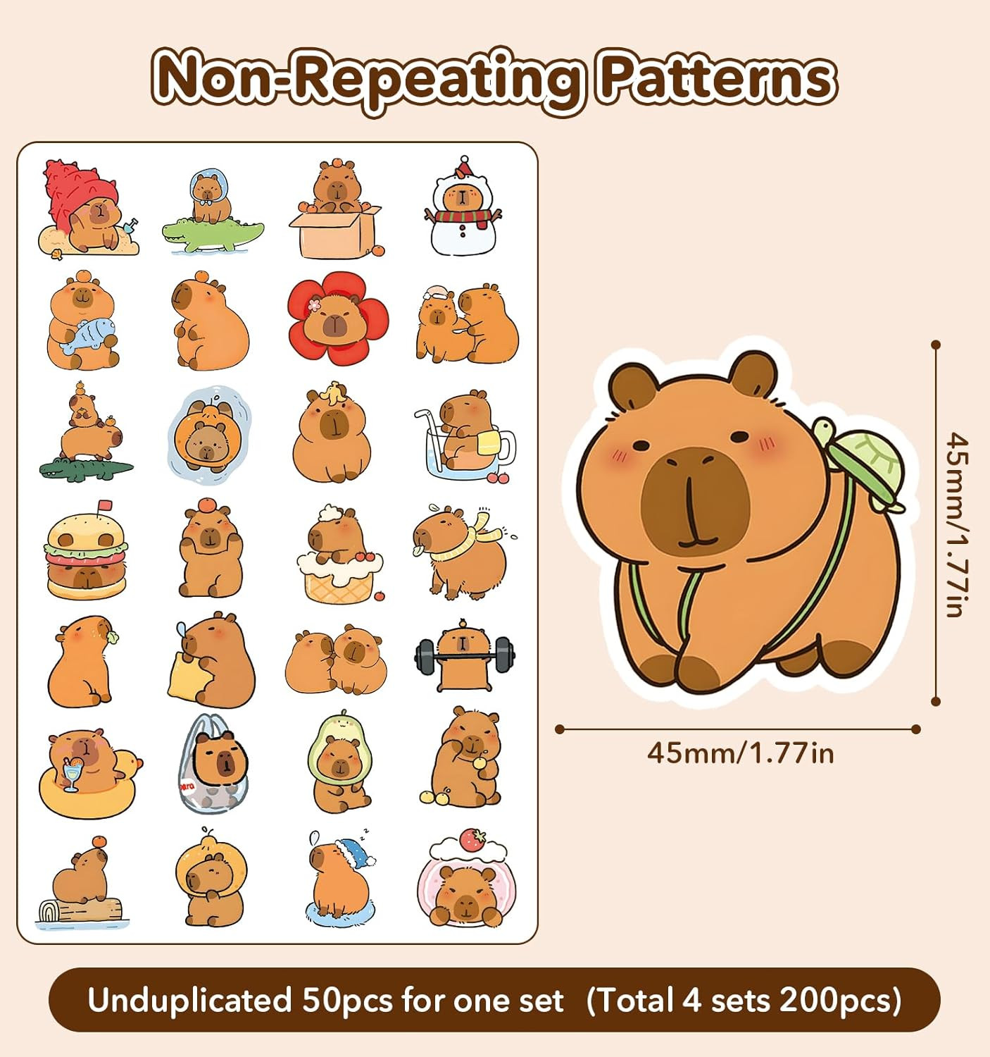 200pcs Capybara Stickers, Cute Vinyl Stickers Laptop Water Bottle Stickers for K