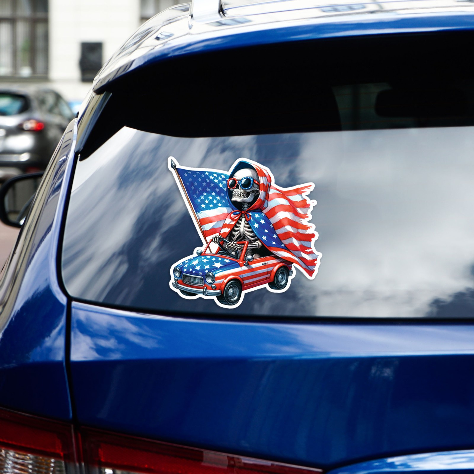 American Skeleton Driving – Vinyl Decal Sticker – Car Window Laptop – #99
