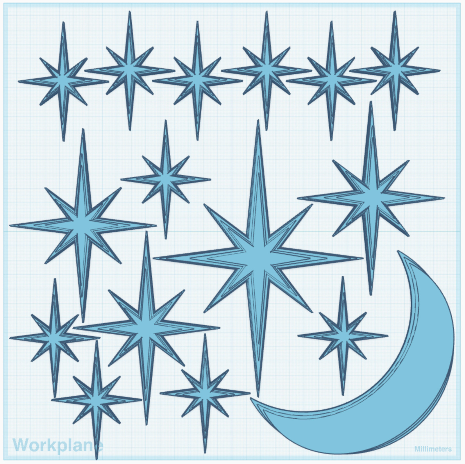 Glow-in-the-Dark Moon & Stars, Wall Art. Blue/Green Color 3D PLA Plastic