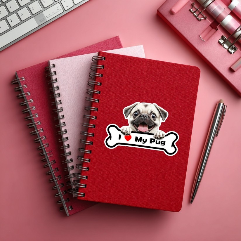I Love My Pug, Sticker, Peel N' Stick, Different Sizes