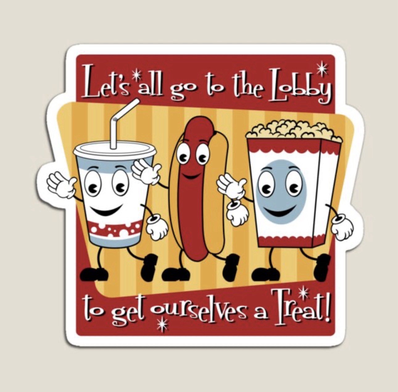 5 PACK Let's All Go to the Lobby 2” Vinyl Sticker Decal Movie Theatre Snack Food