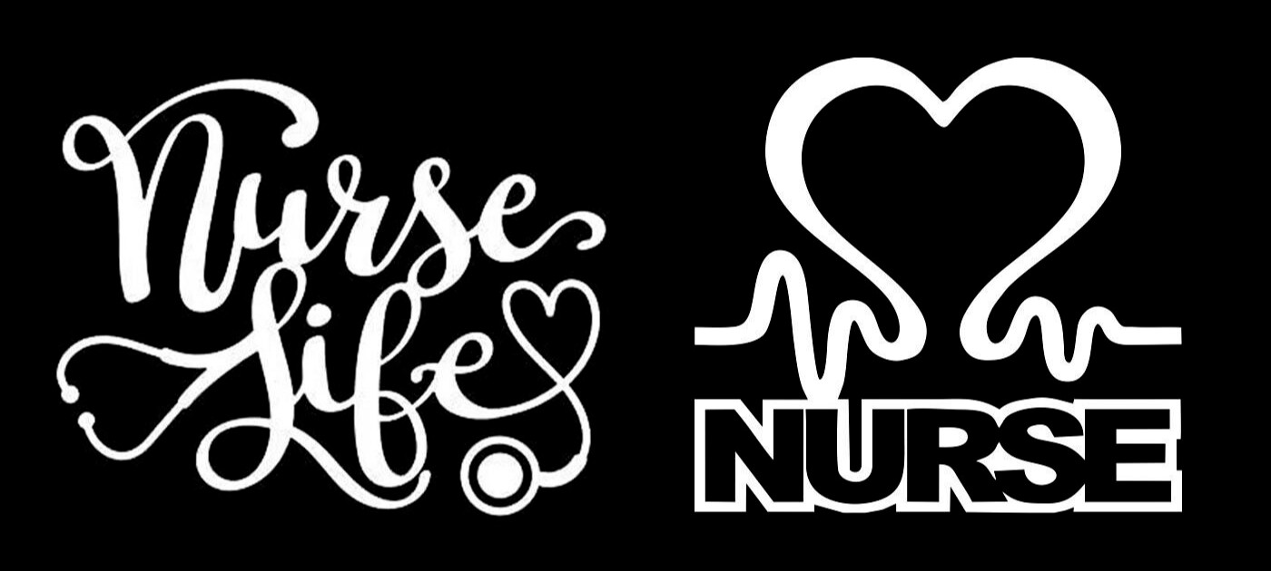 Nurse Life Stethoscope & Nurse Heart TWO 5" White Vinyl Decals Car Truck Window