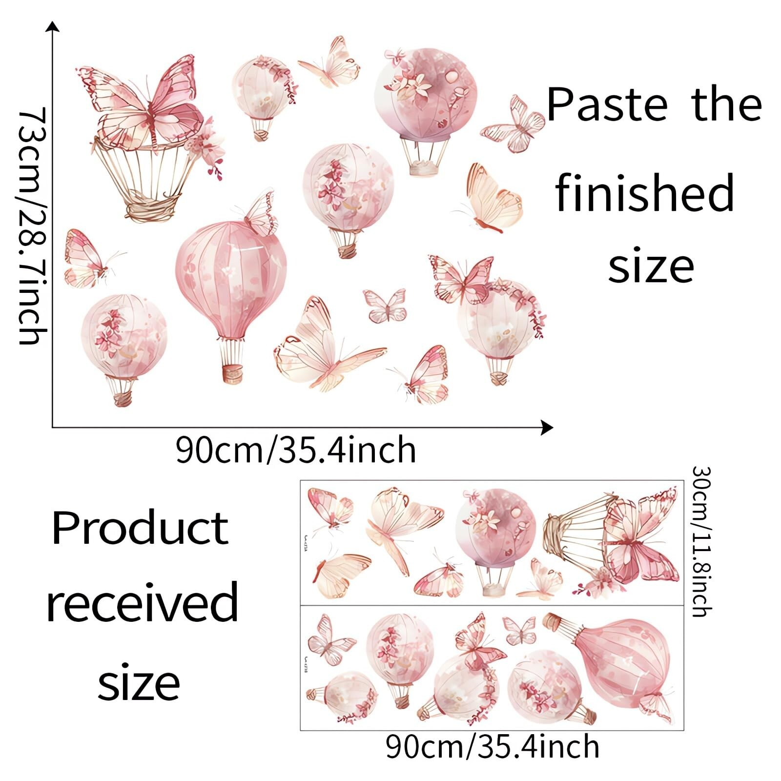 Pink Butterfly Hot Air Balloon Large Wall Stickers, sacinora DIY Art Wall Dec…