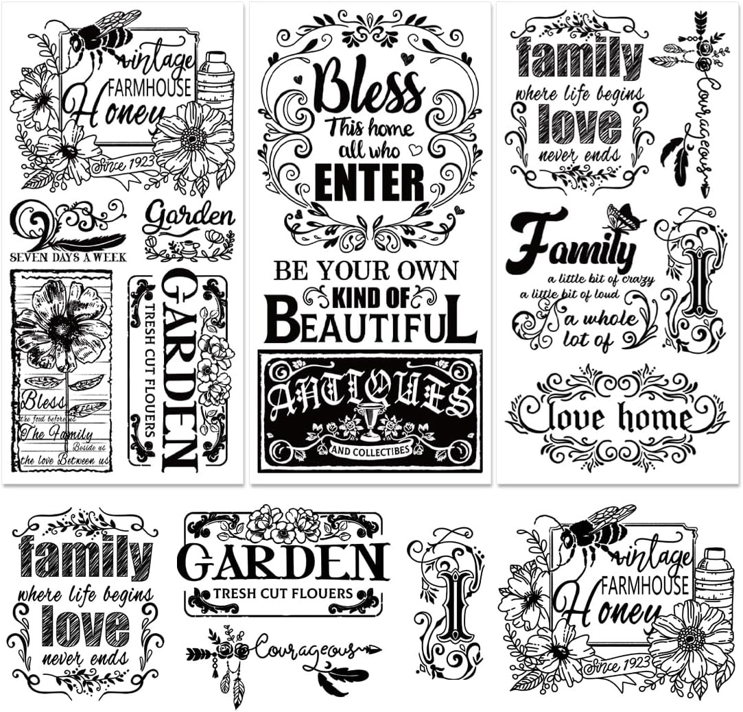 3 Sheet Vintage Word Rub on Transfers for Furniture Crafts Black Warm Vintage…