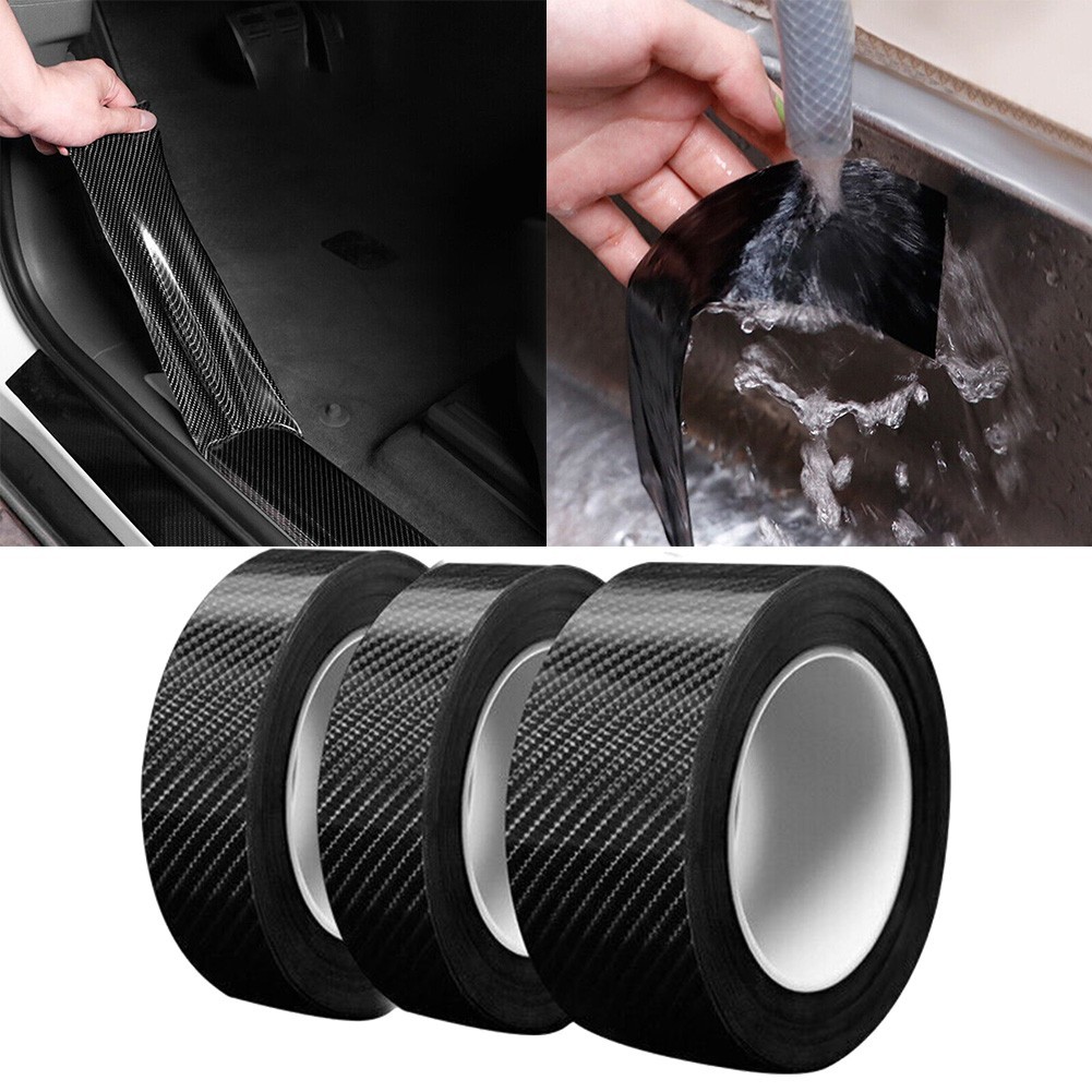 3pcs Carbon Fiber Car Stickers Door Sill Anti-Scratch Tape DIY Protection Film