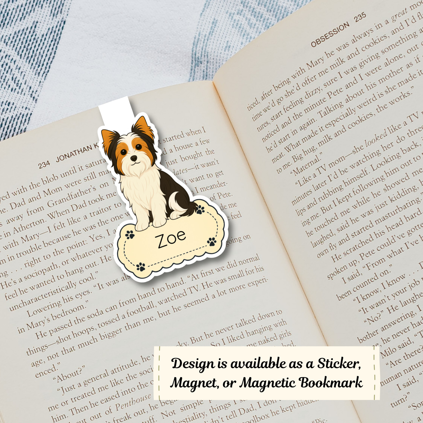 Personalized Biewer Terrier Dog Sticker Magnet Bookmark – Tri-Color