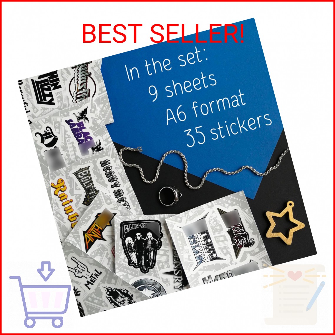 BulbaCraft Heavy Metal Band Sticker Pack, Rock Stickers – 35 Pieces, Strong Adhe