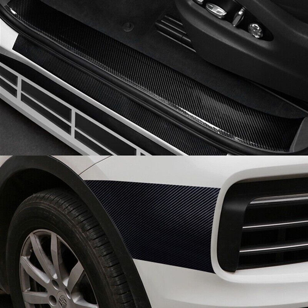 3pcs Carbon Fiber Car Stickers Door Sill Anti-Scratch Tape DIY Protection Film