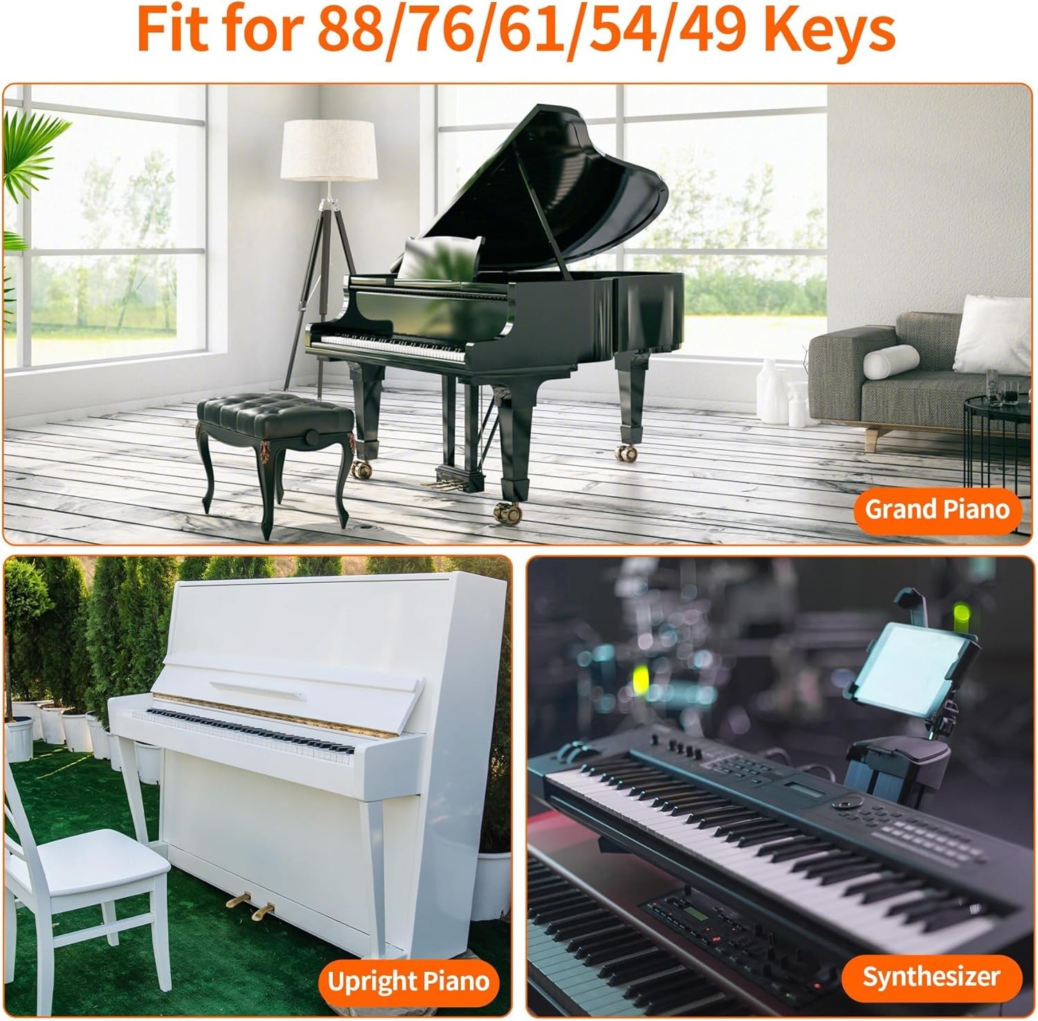 Piano Key Stickers for 88/76/61/54/49 Keys, Removable Piano Stickers for Black