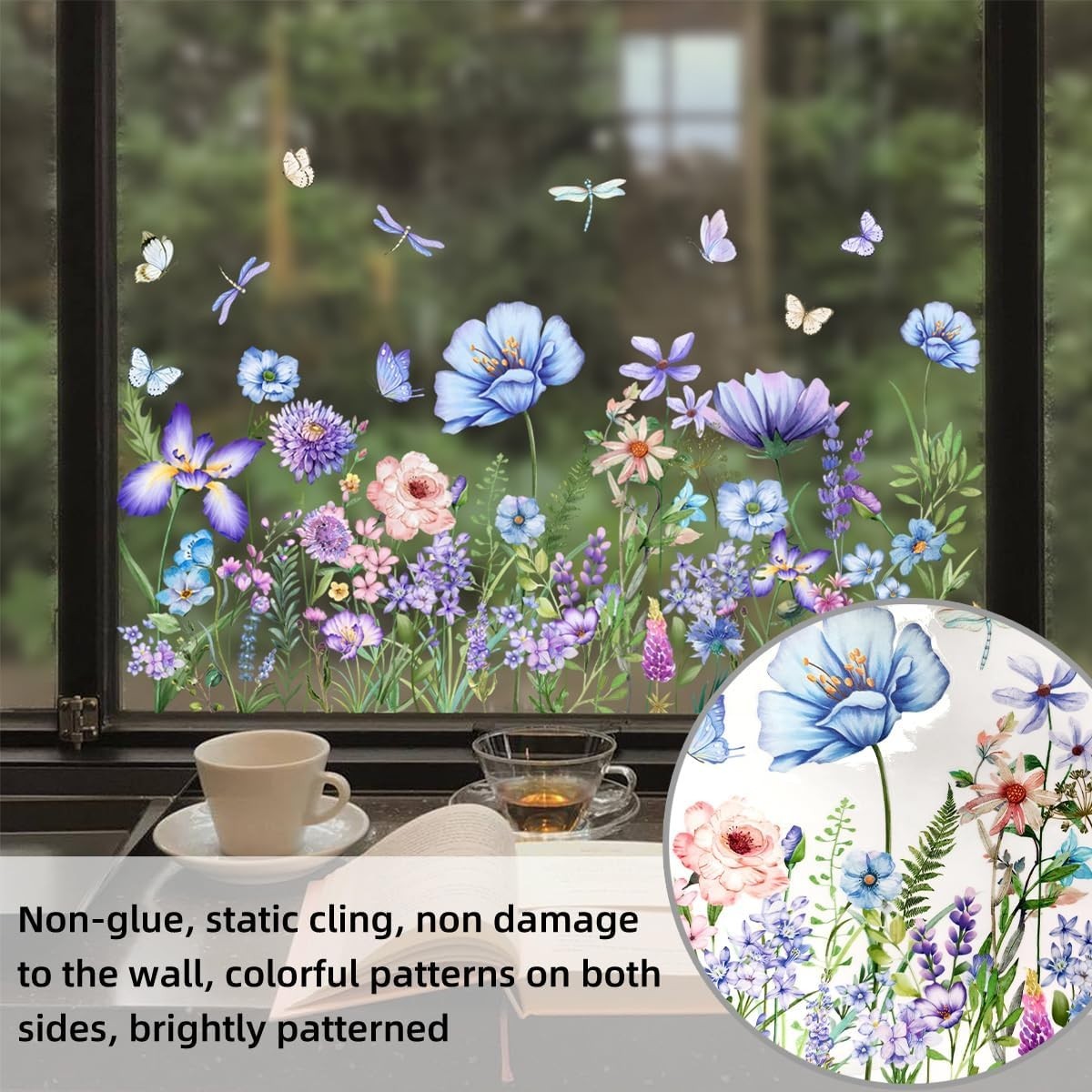 Wildflower Window Cling Butterfly Glass Decals for Bird Windows Strike Preven…