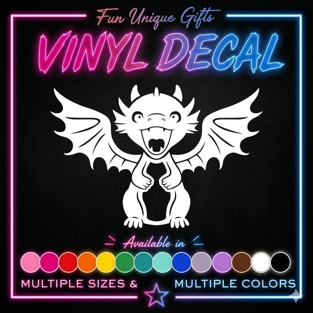 Happy Dragon Vinyl Decal Sticker -Multiple Colors & Sizes- FREE SHIPPING