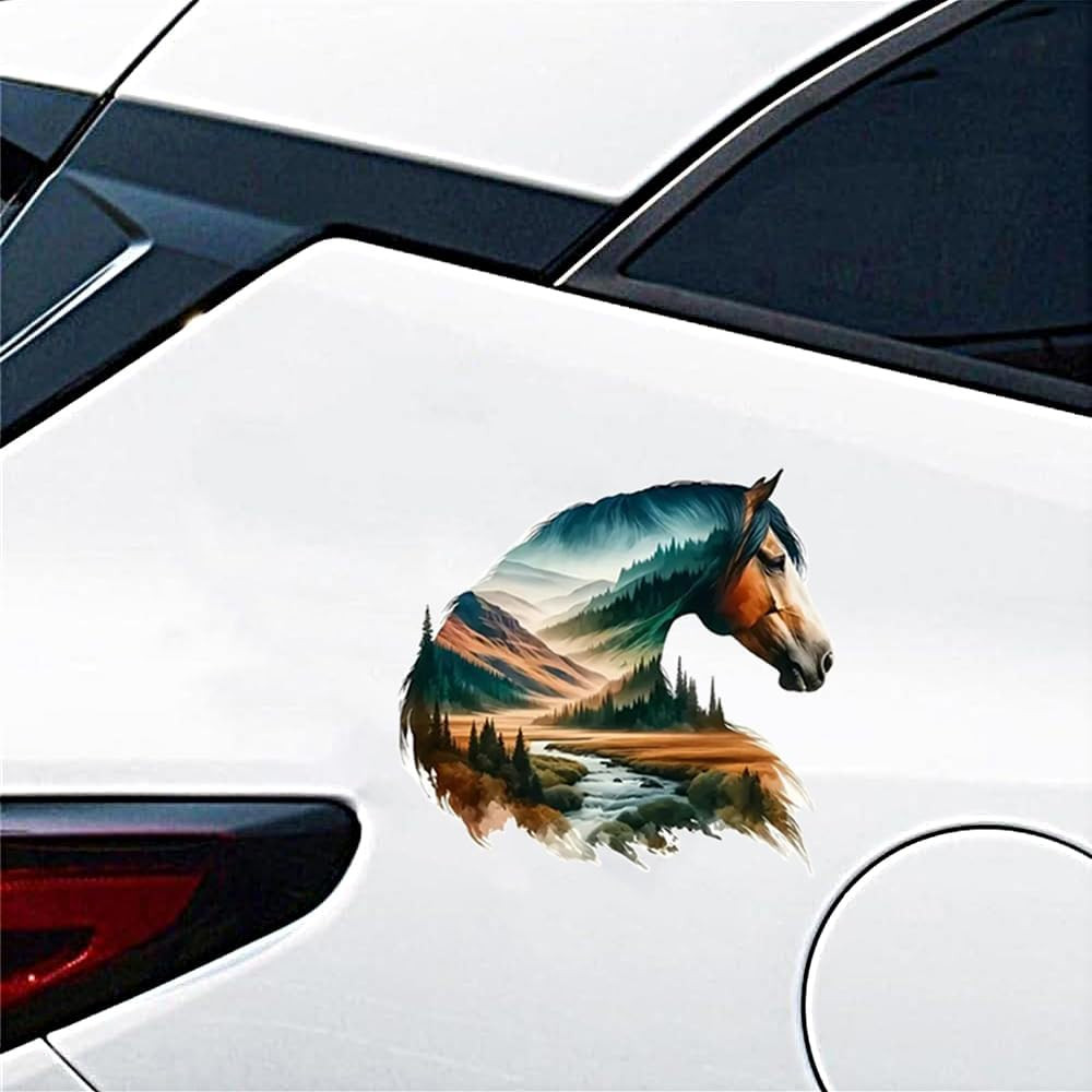 2 PCS Mountain Landscape Horse Vinyl Decal Sticker, Waterproof Removable, for Ca