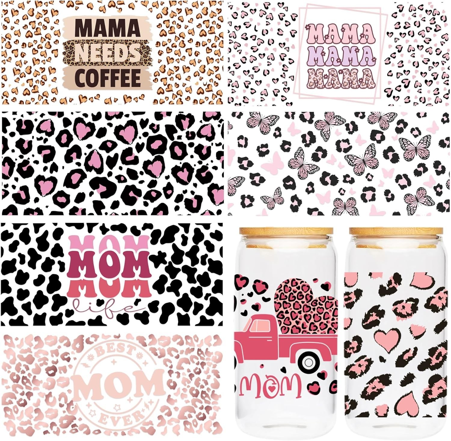 UV DTF Cup Wrap Transfer – 8 Sheets Boho Mama UV DTF Transfer Stickers for 16…