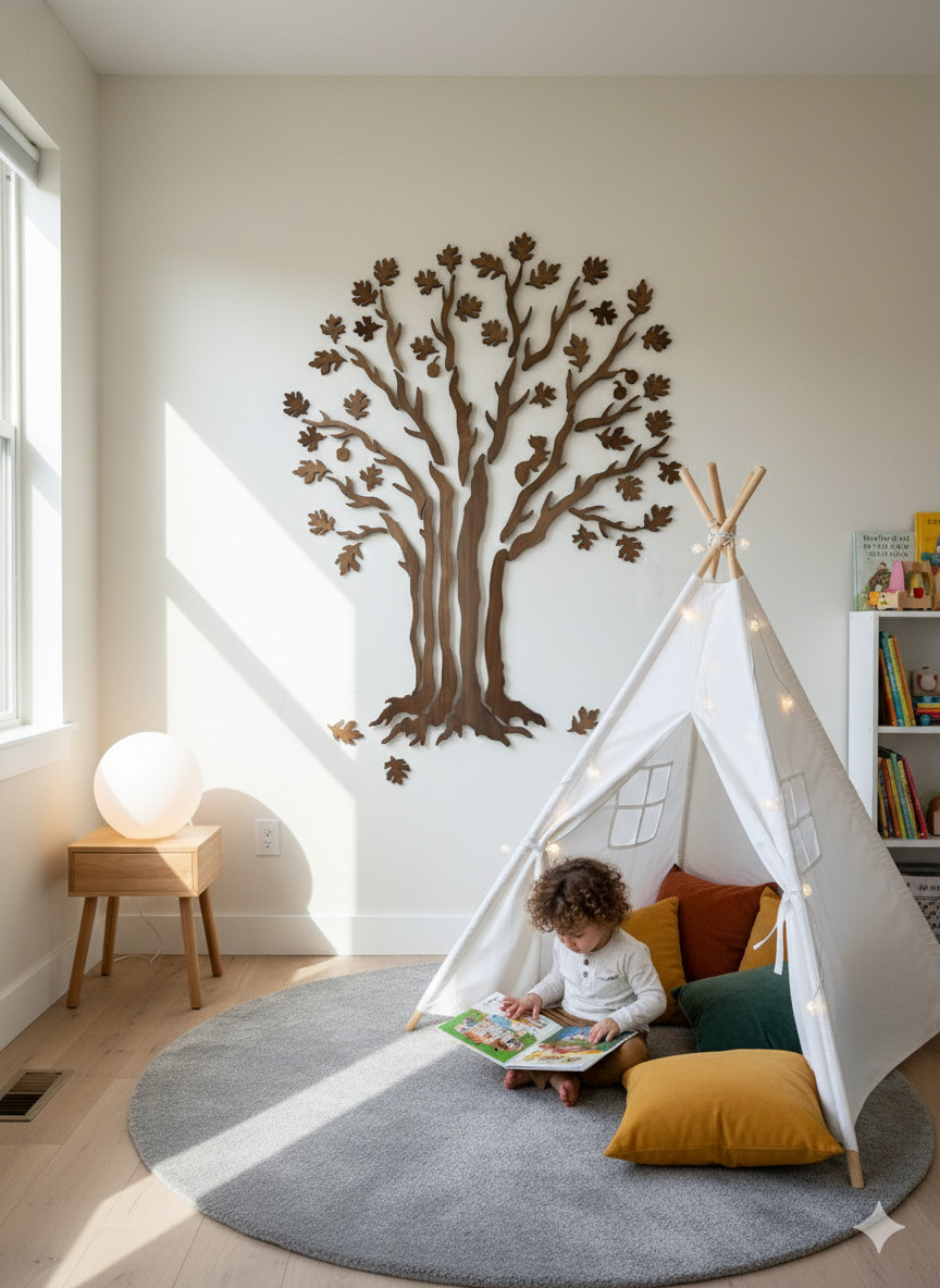 White Oak Tree of Life Wall Art, Handmade Woodland Decor (39×59")