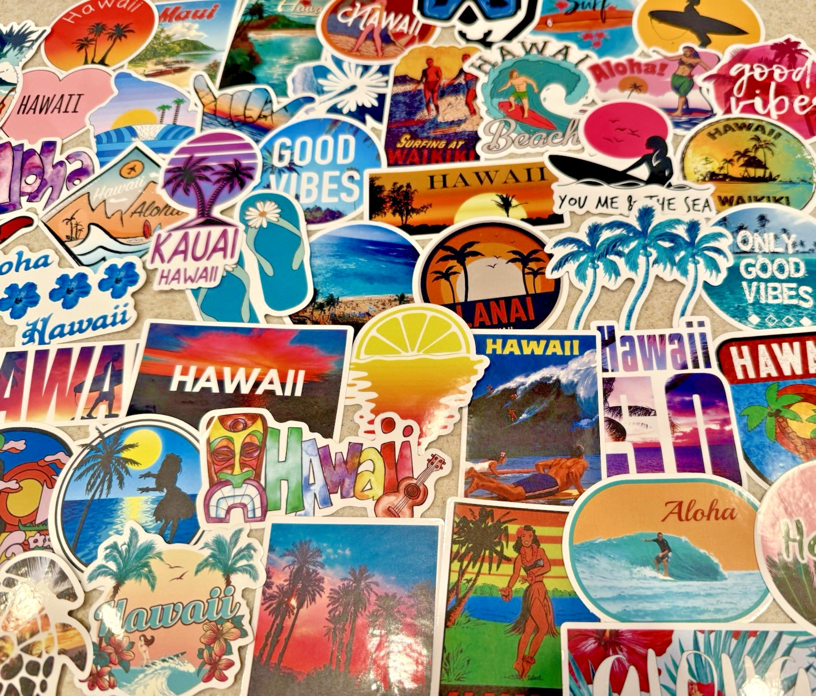 Hawaii, Surfing, Summer, Travel Stickers/Decals, NEW, Pick Your Pack of 50or100