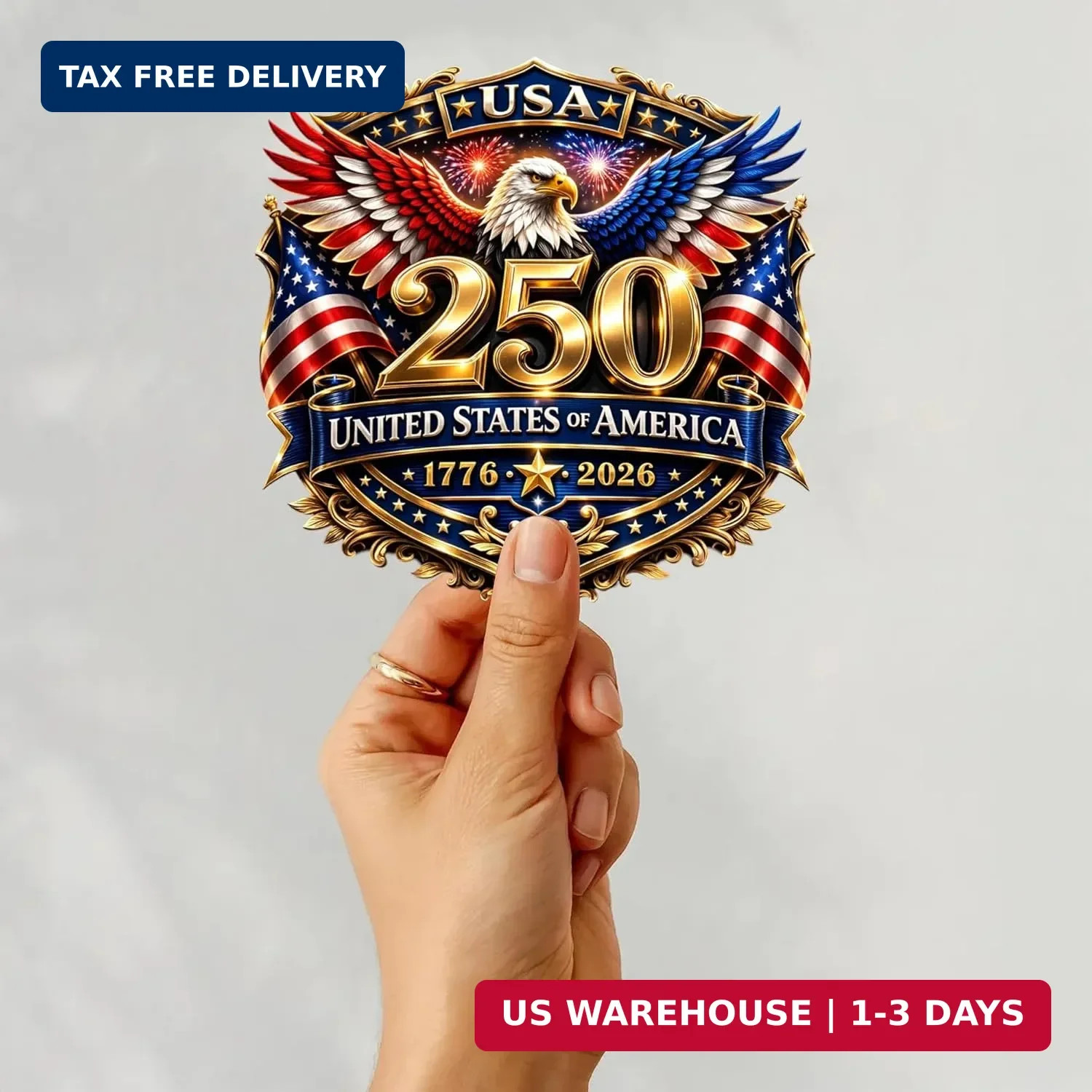 2pcs 250th Anniversary USA Car Decal Sticker, Patriotic Bald Eagle 1776-2026 Vin