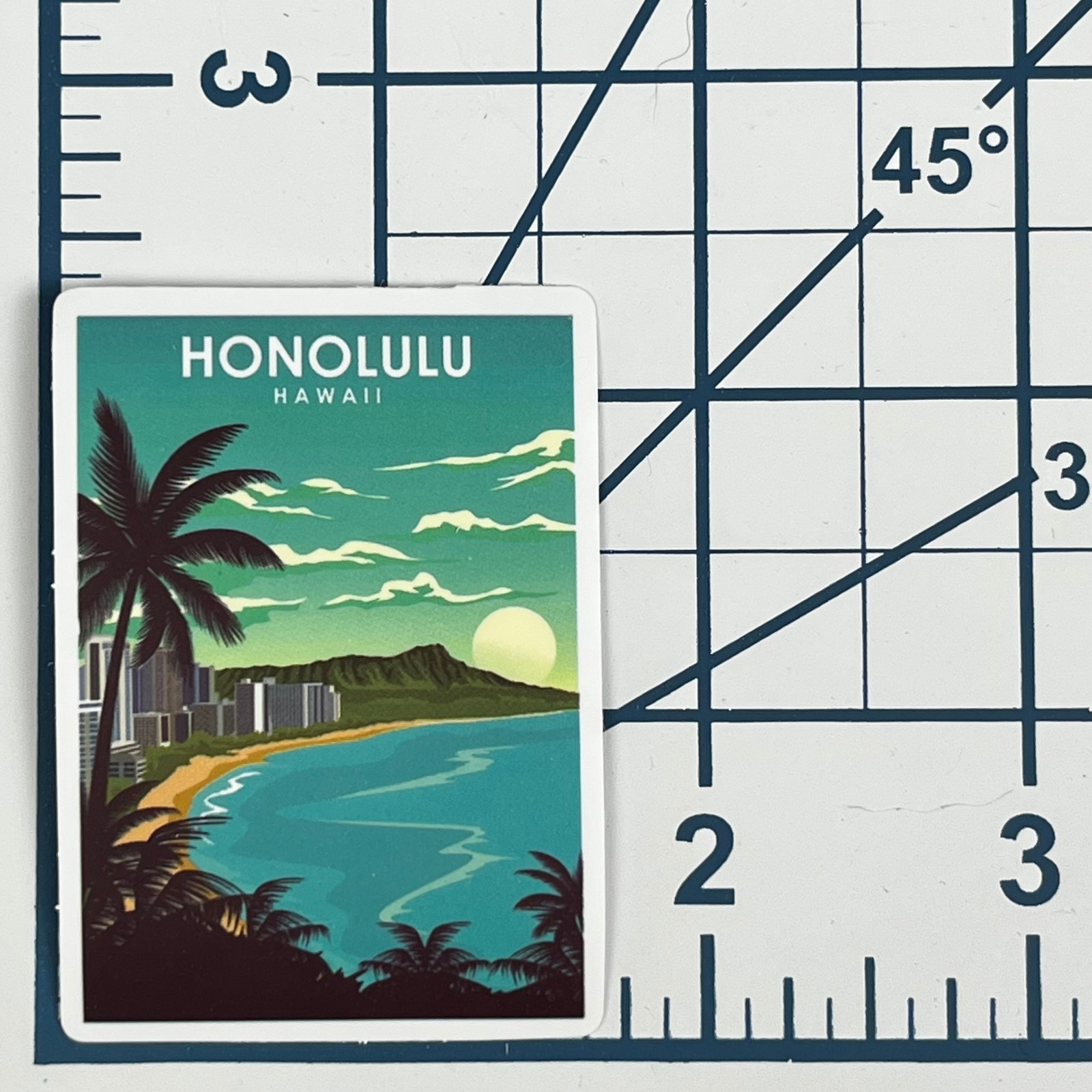 Honolulu Hawaii Vinyl Sticker Waikiki Beach Diamond Head Retro Travel Art