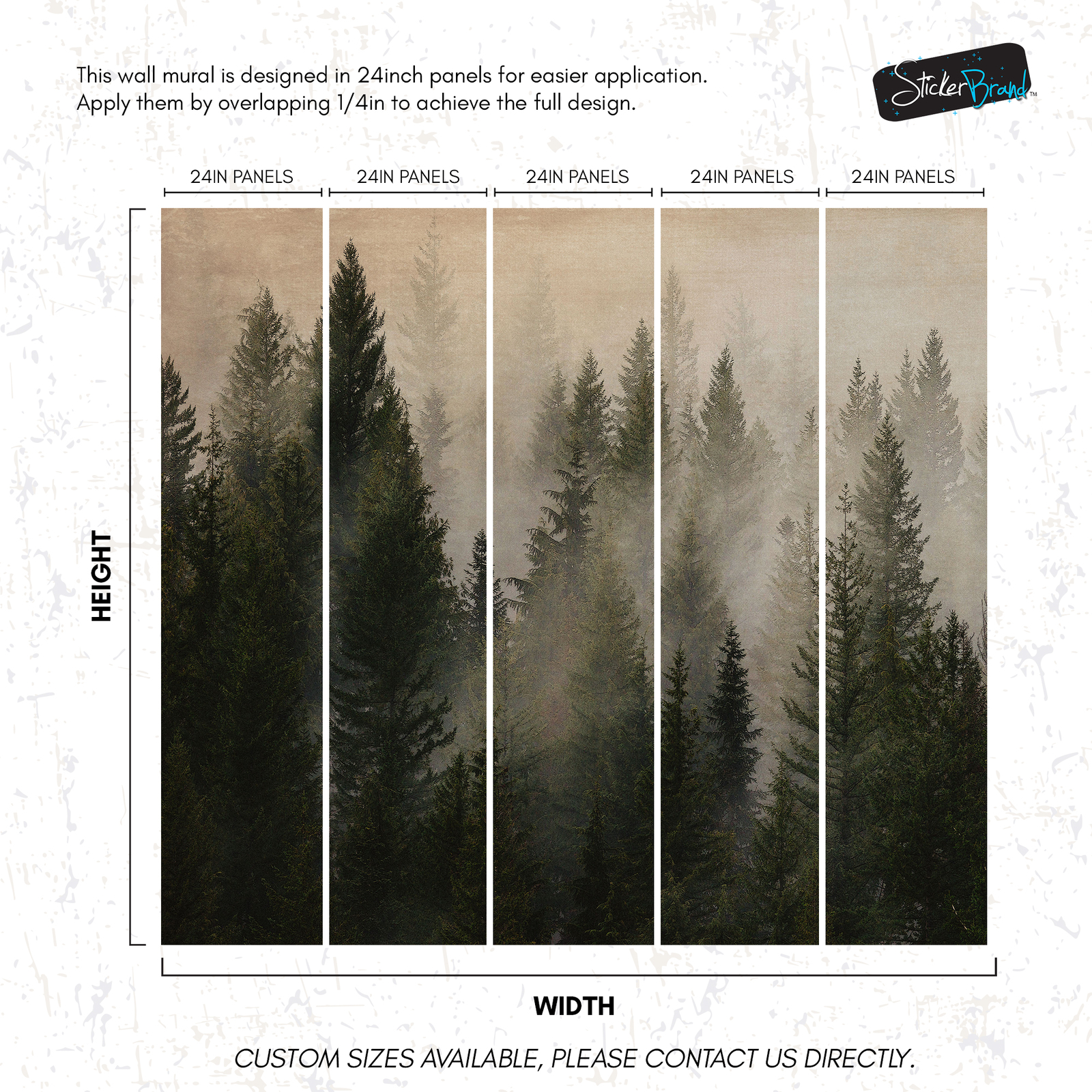 Misty Pine Tree Forest Landscape Wallpaper. Peel and Stick Wall Mural. Self Adhe
