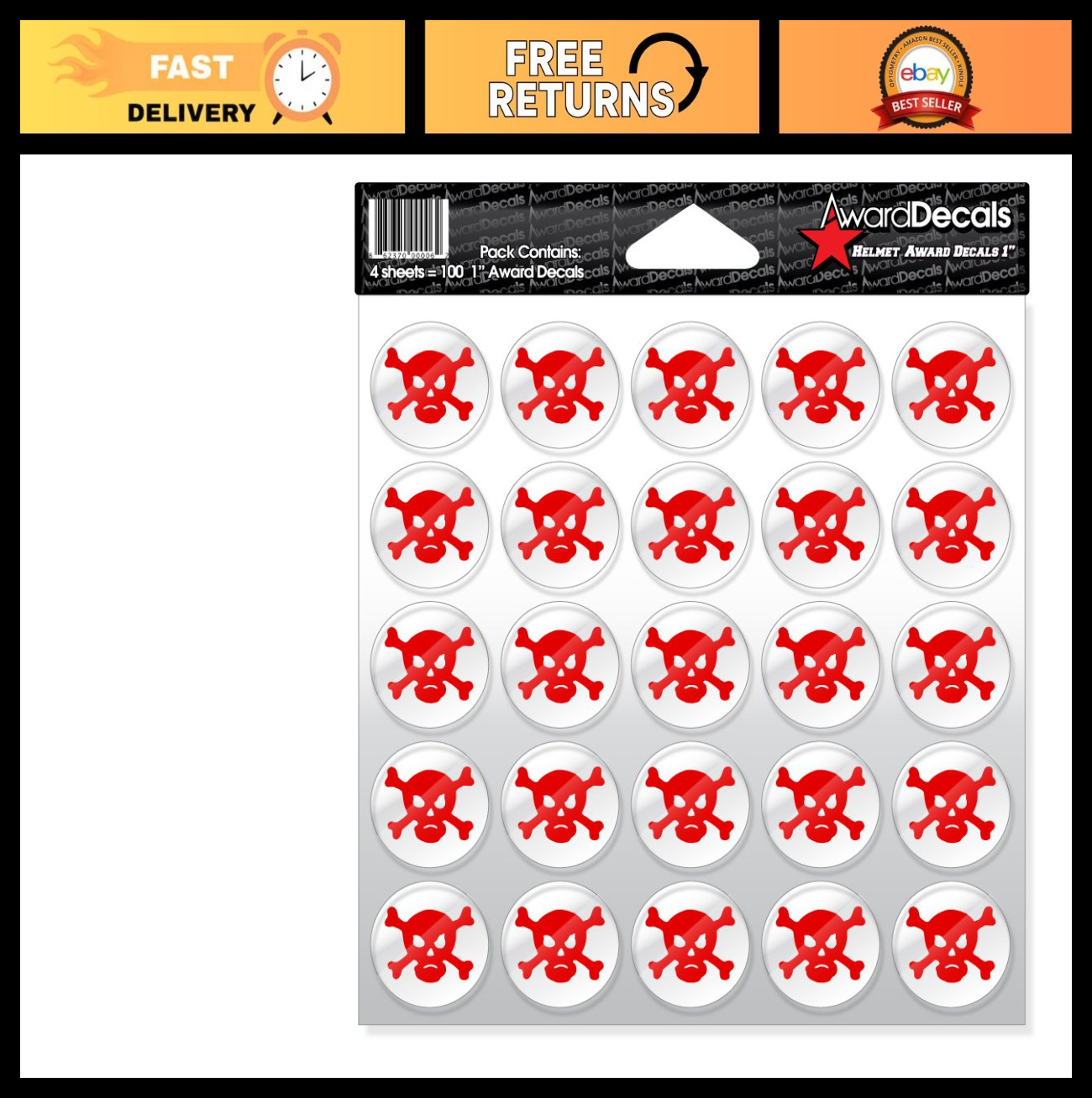 Premium Skull & Crossbone Decal Set – 100 Red Stickers, 1" Diameter, 20mil Thick