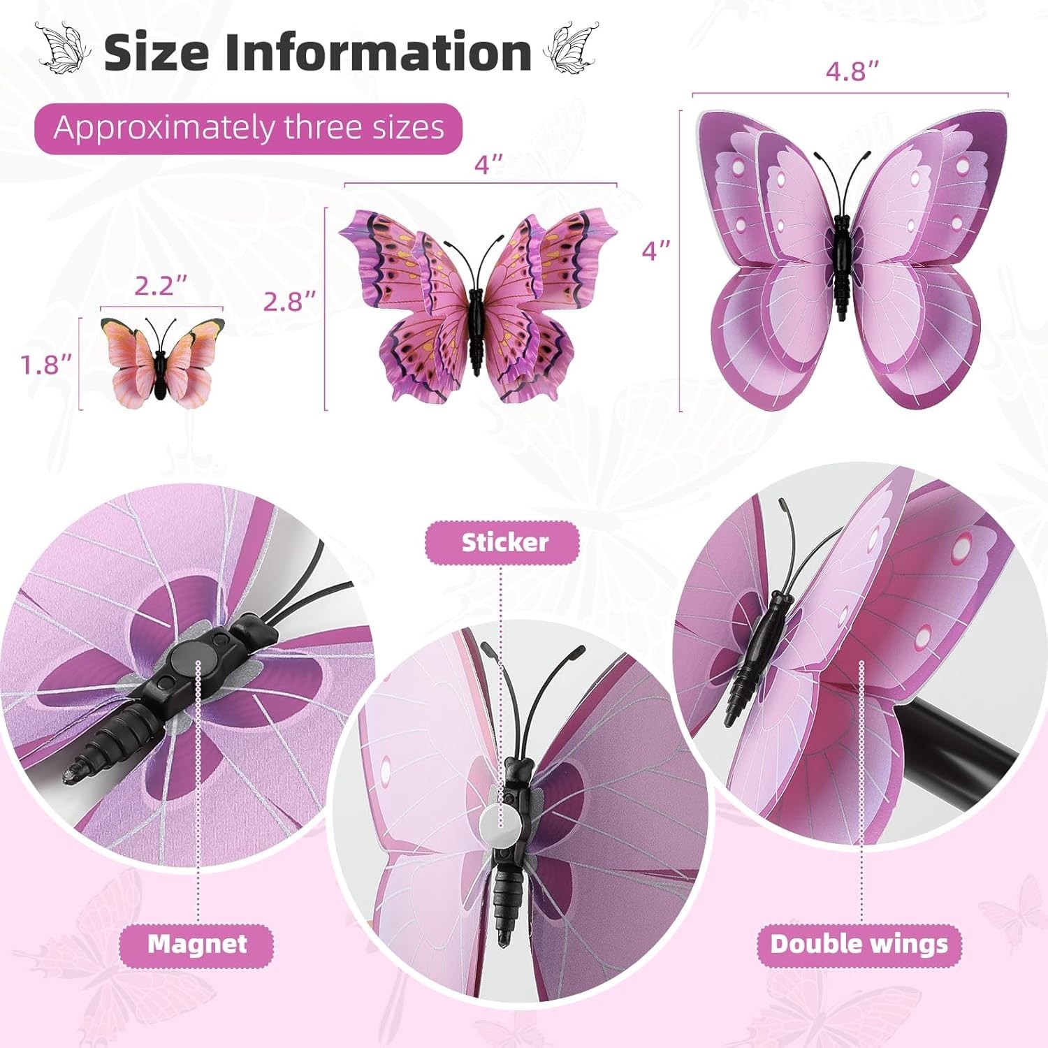 24 PCS 3D Butterfly Decorations With Magnets, Double Layer Magnetic Butterfly St