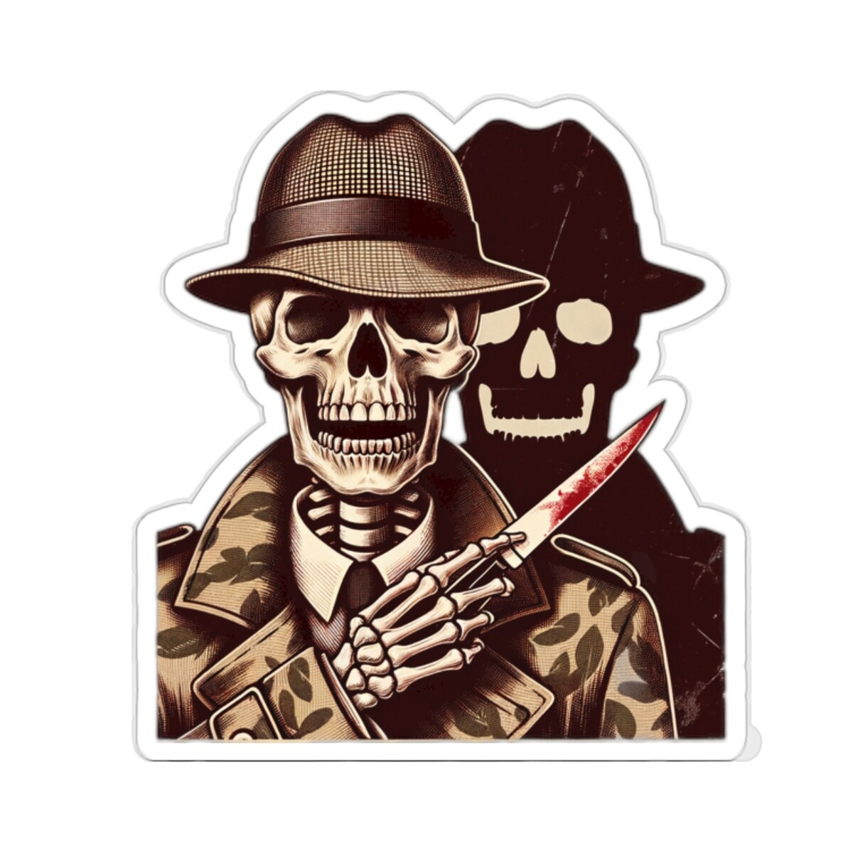 Horror Sticker Skeleton Detective Mystery Crime Skull Killer 2×2" 3×3" 4×4" 6×6"