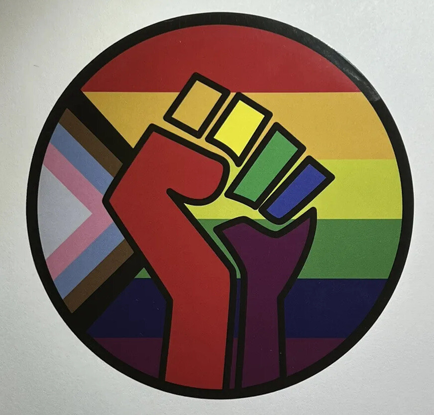 Gay Pride Progress Flag Power Fist Sticker 3 Inches LGBTQ+ Support Accessory