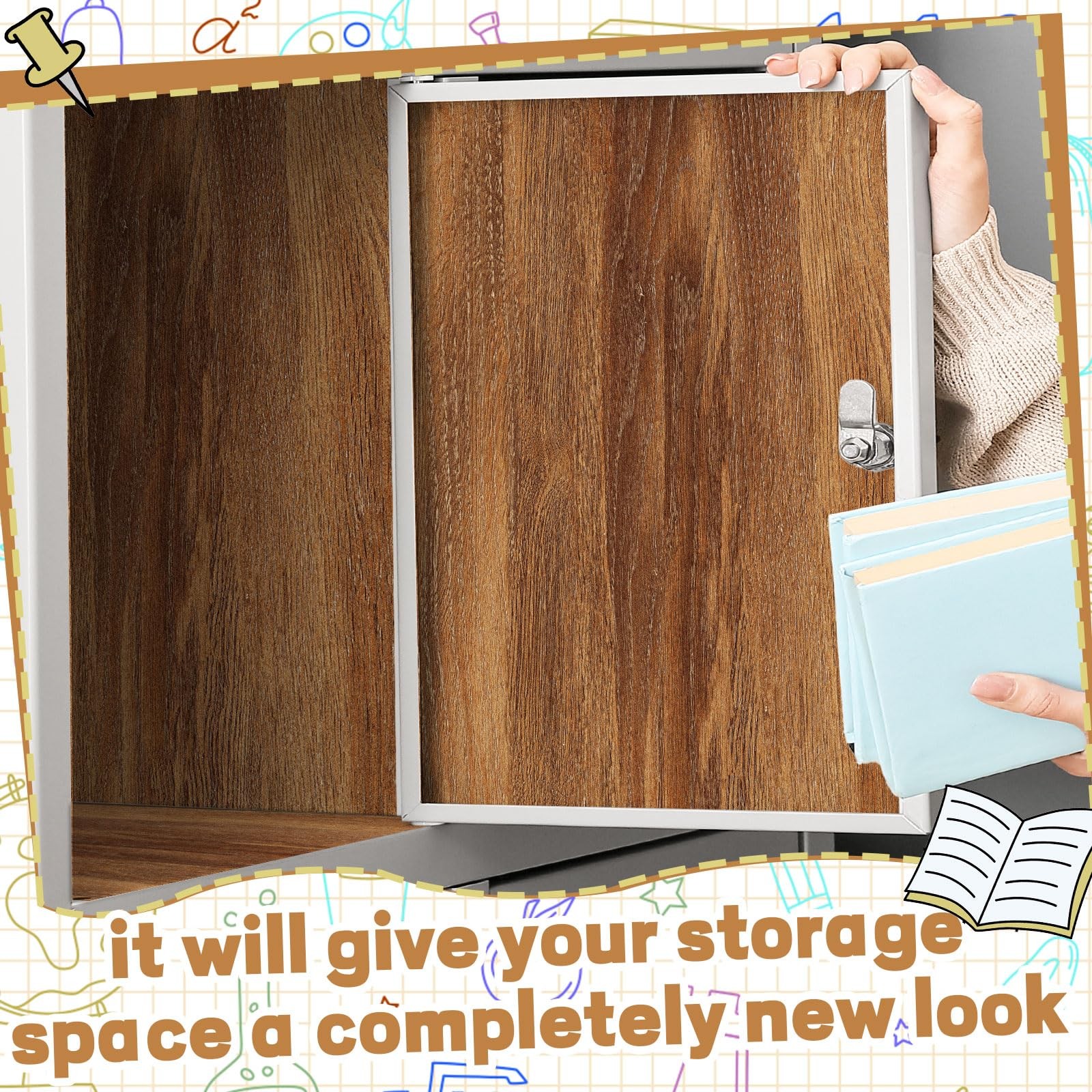 6 Pcs Locker Magnetic Wallpaper Locker Brown Wood Grain Wall Magnetic Sticker…
