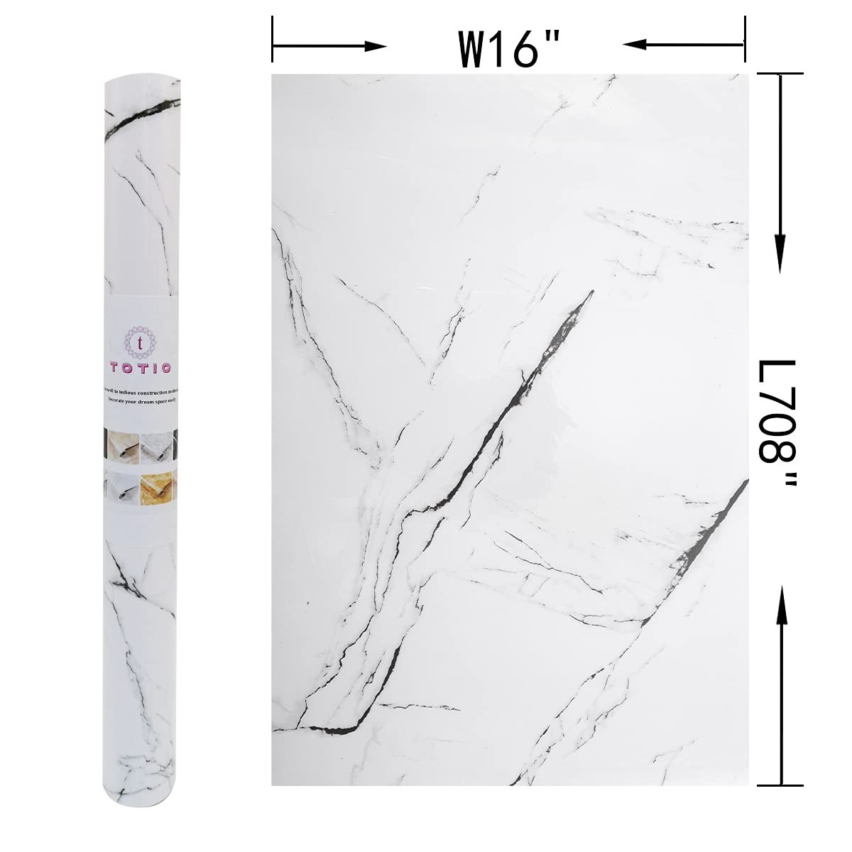 Black and White Marble Wallpaper Glossy Thicken 16x708in Granite Look Waterpr…