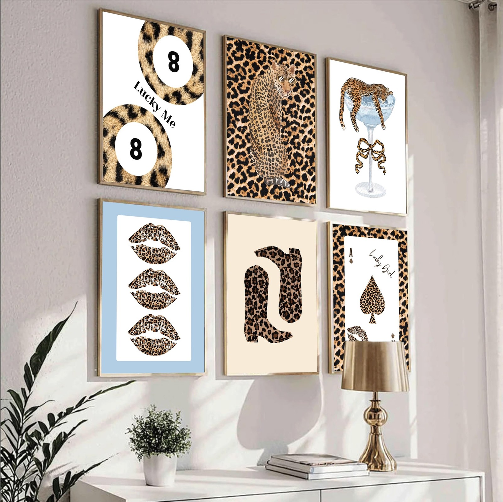 IEMIHZUM 6Pcs Trendy Leopard Wall Art Trendy Lucky 8 Ball Painting Picture Wa…