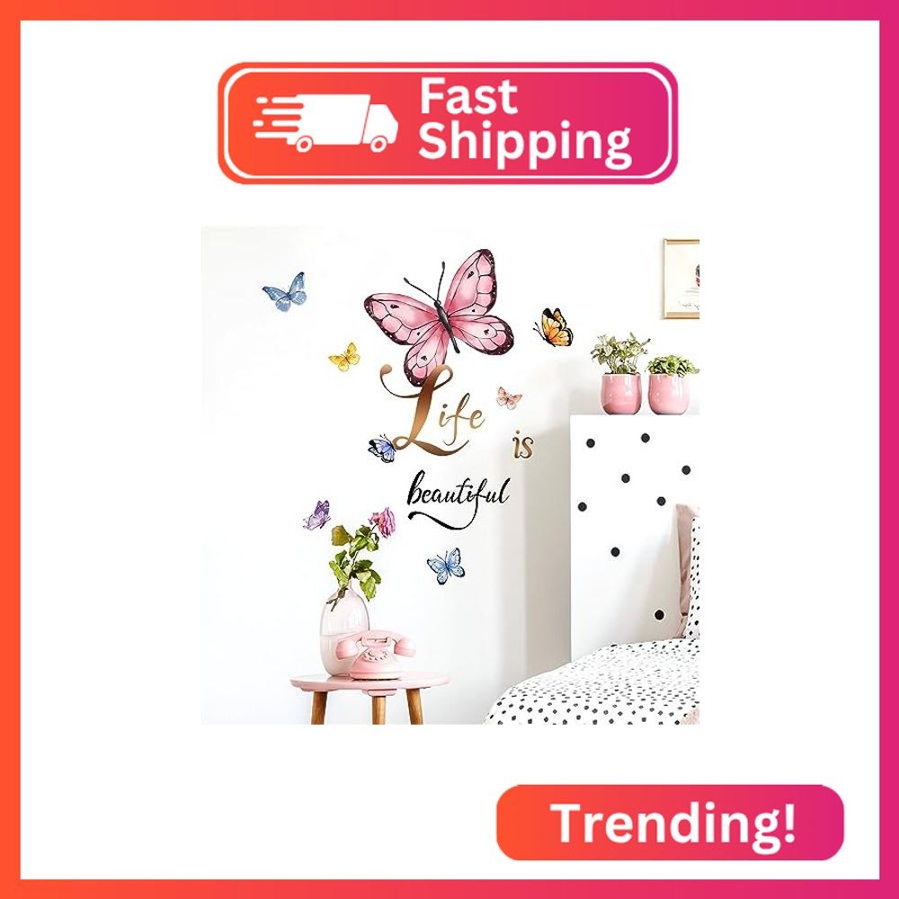 Colorful Butterflies Slogan Wall Stickers, sacinora DIY Art Wall Decals Life is