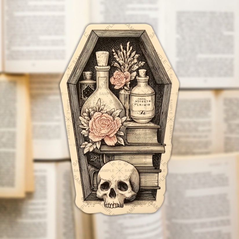 Halloween Bookshelf Sticker: Cuffin Vinyl Sticker. Different Sizes