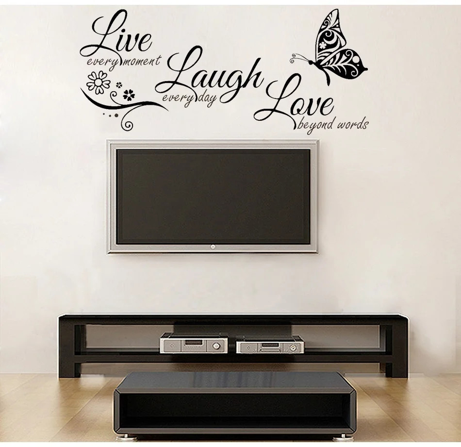 Live Laugh Love Butterfly Flower Wall Sticker Modern Home Decor Vinyl