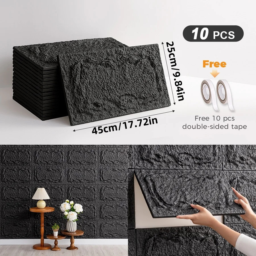 10Pcs 3D Self-Adhesive Stone Wall Panels 10Mm Thickness PU Wall Panels Wall Deco