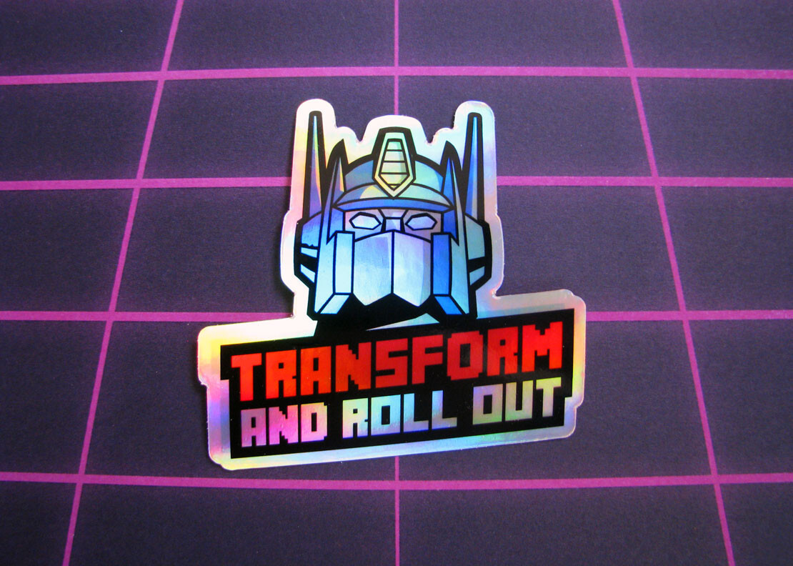 "Roll Out" Holographic Sticker Metallic Robot Laptop Skateboard Decal