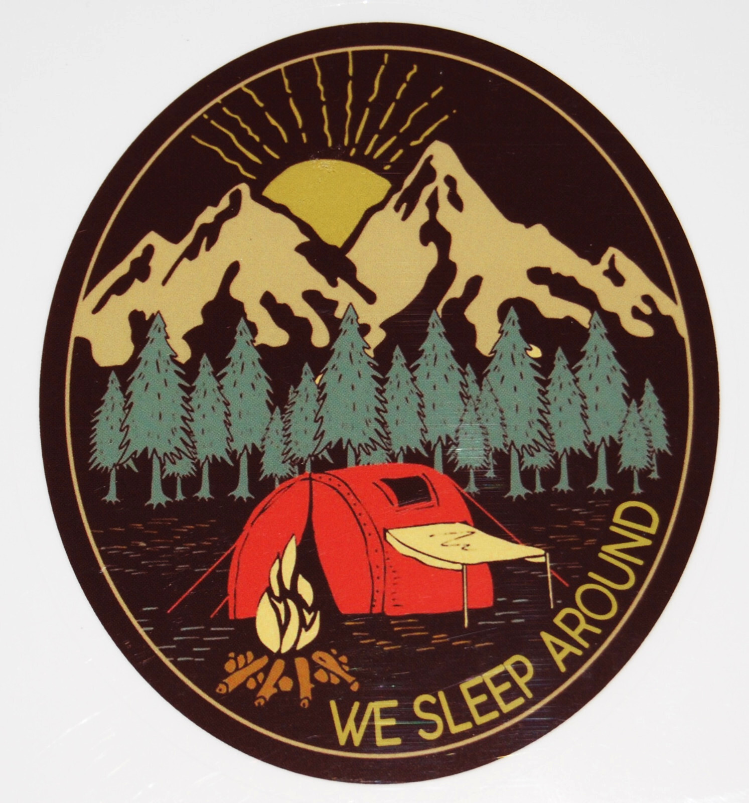 Lot of 4 Wunuva Kind Indoor-Outdoor Brown WE SLEEP AROUND Camping Vinyl Sticker