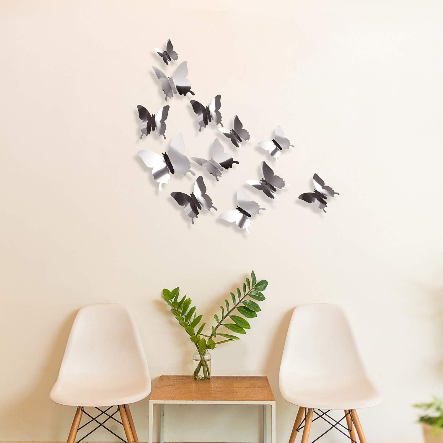 48 Pieces DIY Mirror Butterfly Combination 3D 48 Count (Pack of 1), Silver