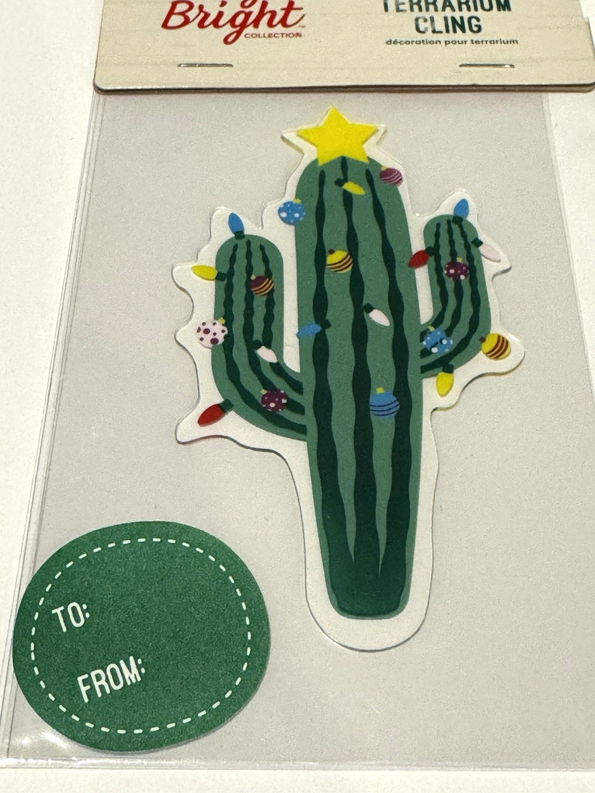 Merry & Bright Let's Get Lit Terrarium Cling Gift Tag Christmas Desert Cactus 5"