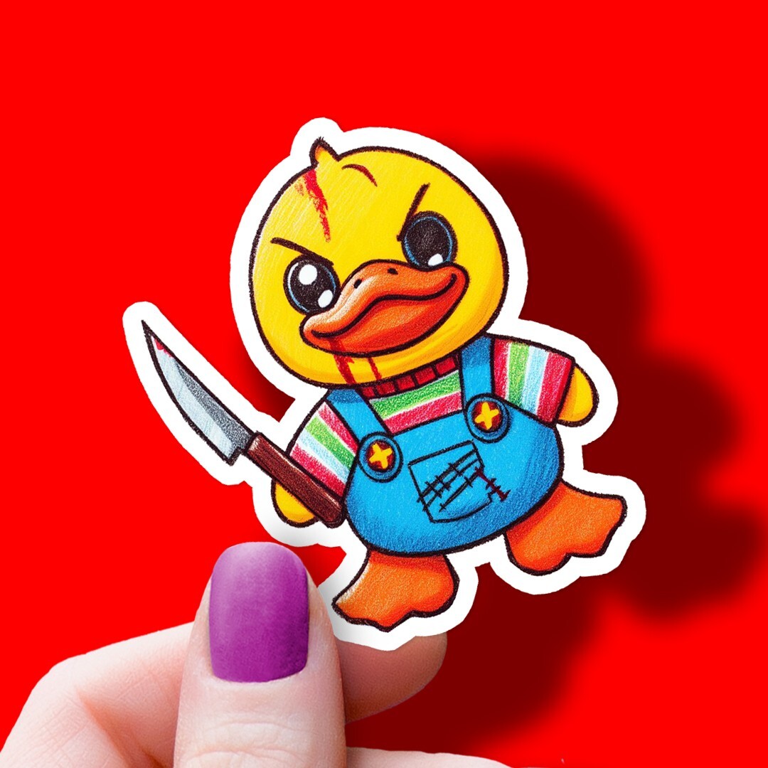 Chucky Ducky Vinyl Rubber Duckie Sticker: Horror Movie Decal – Dishwasher Safe