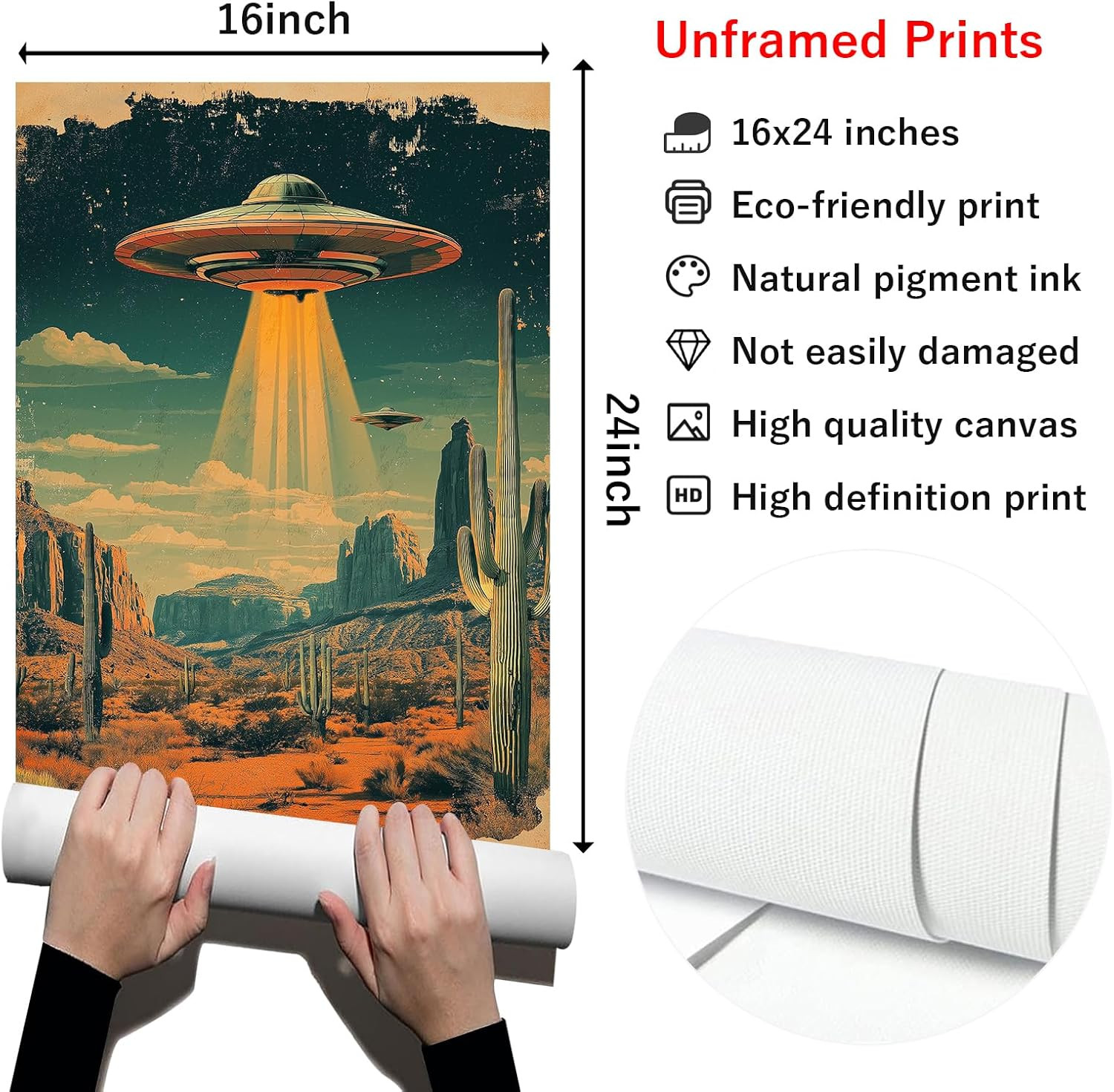 Retro 70'S Desert Ufo Wall Art Alien Art Poster for Living Room Retr